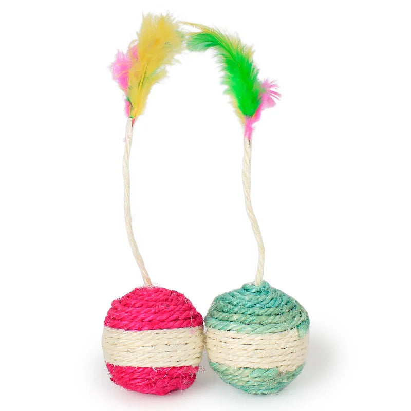 Interactive Sisal Scratching Ball Toy with Feather – For Cats