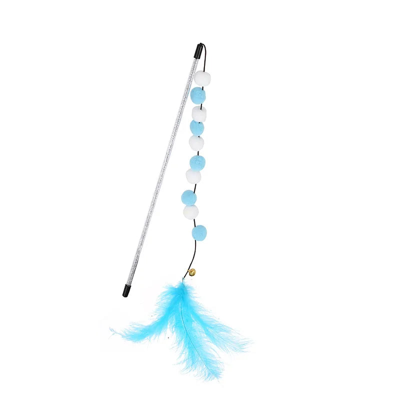 Cat Toys 1pcs Interactive Stick Feather Toys Kitten Teasing Durable Playing Plush Ball Pet Supplies Feather cat teasing stick