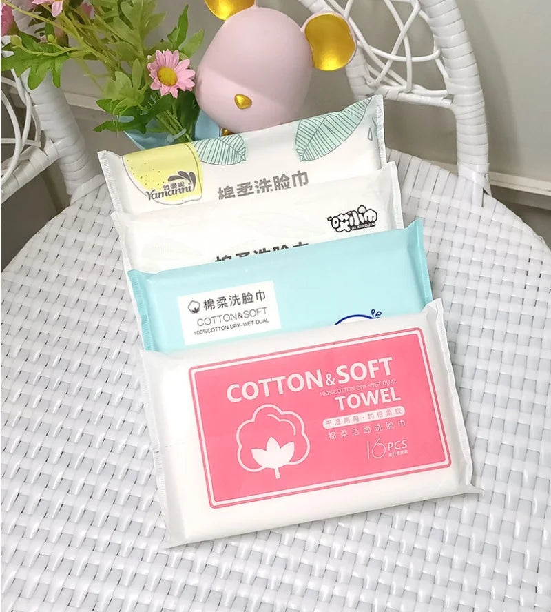 16pcs/bag Soft Face Tissue Pearl Pattern Disposable Face Towel Face Washing Travel Portable Cotton Tissue Wet Dry Multi Use Wipe