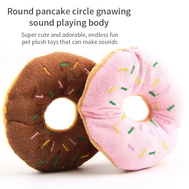 Soft Dog Donuts Plush Pet Dog Toys For Dogs Chew Toy Cute Puppy Squeaker Sound Toys Funny Puppy Small Medium Dog Interactive Toy