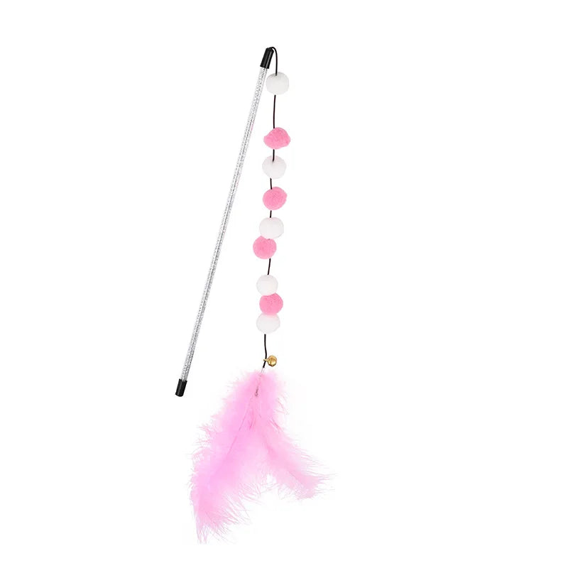 Cat Toys 1pcs Interactive Stick Feather Toys Kitten Teasing Durable Playing Plush Ball Pet Supplies Feather cat teasing stick