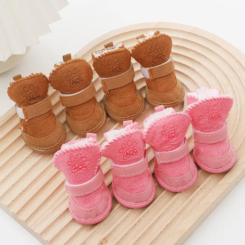 4pcs/set Pet Dog Shoes Winter Warm Shoes for Small Medium Dogs Anti-slip Puppy Rain Snow Boots Footwear Cat Dog Walking Sneakers