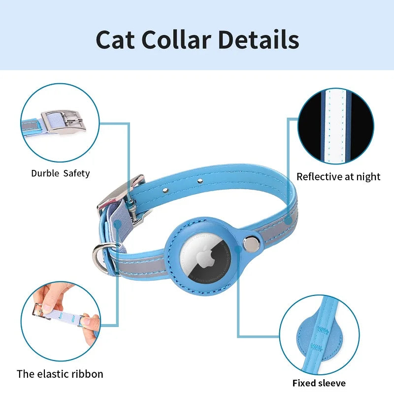 Anti-Lost Pet Cat Collar – Waterproof Reflective Collar with Apple Airtag Holder for Tracking and Positioning (Air Tag not Included).
