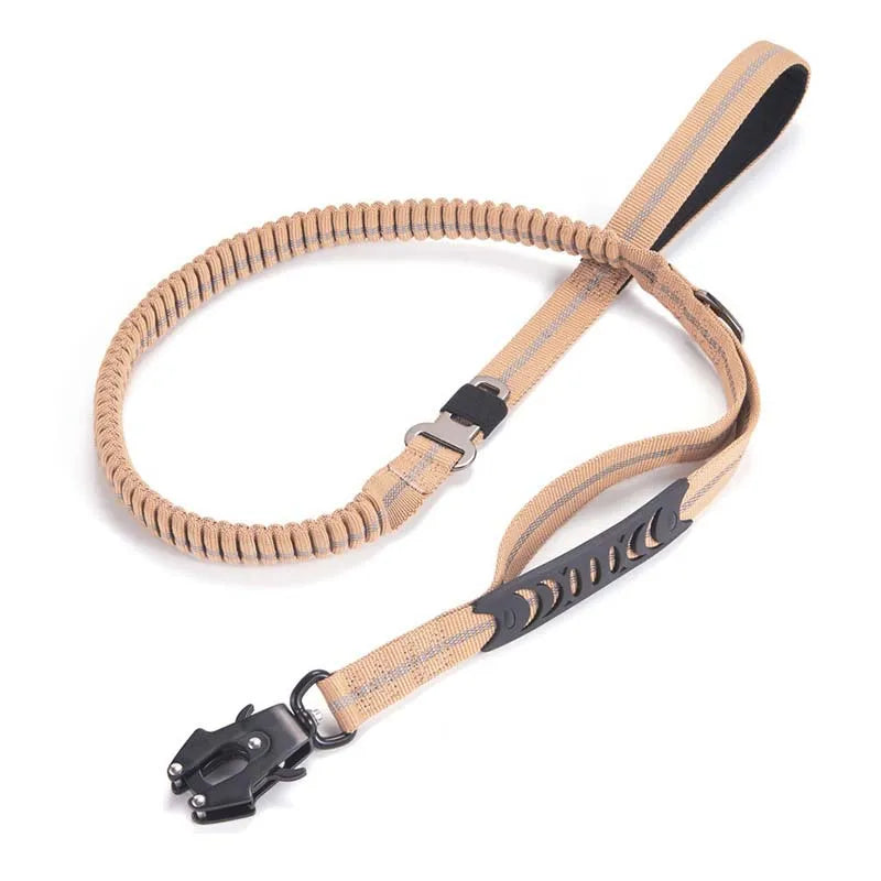 Heavy Duty Tactical Bungee Dog Leash – No Pull Reflective Shock Absorbing Leash with Car Seatbelt for Large Dogs.