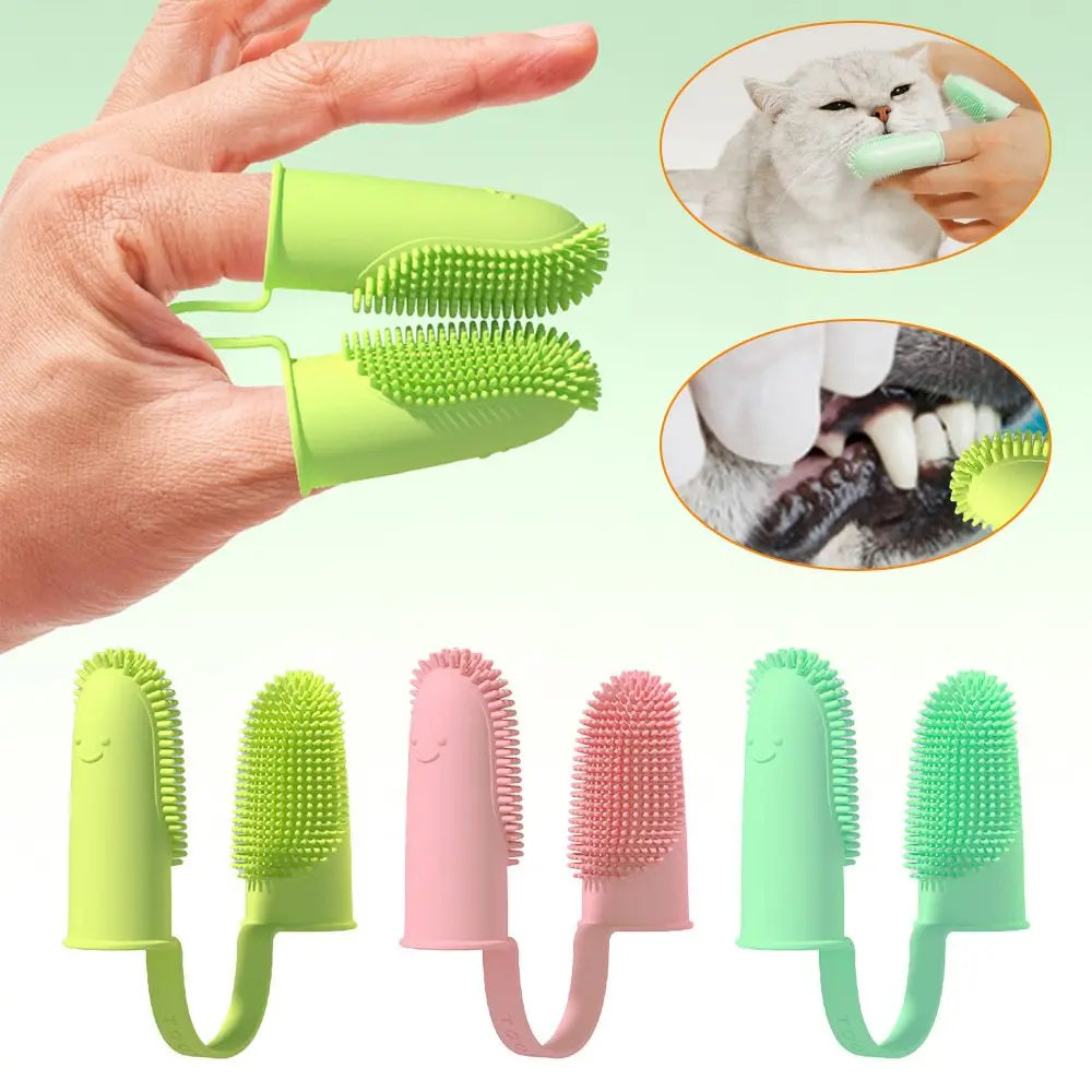 Dog Super Soft Double Finger Toothbrush – TPR Pet Teeth Cleaning Tool for Bad Breath & Oral Care.