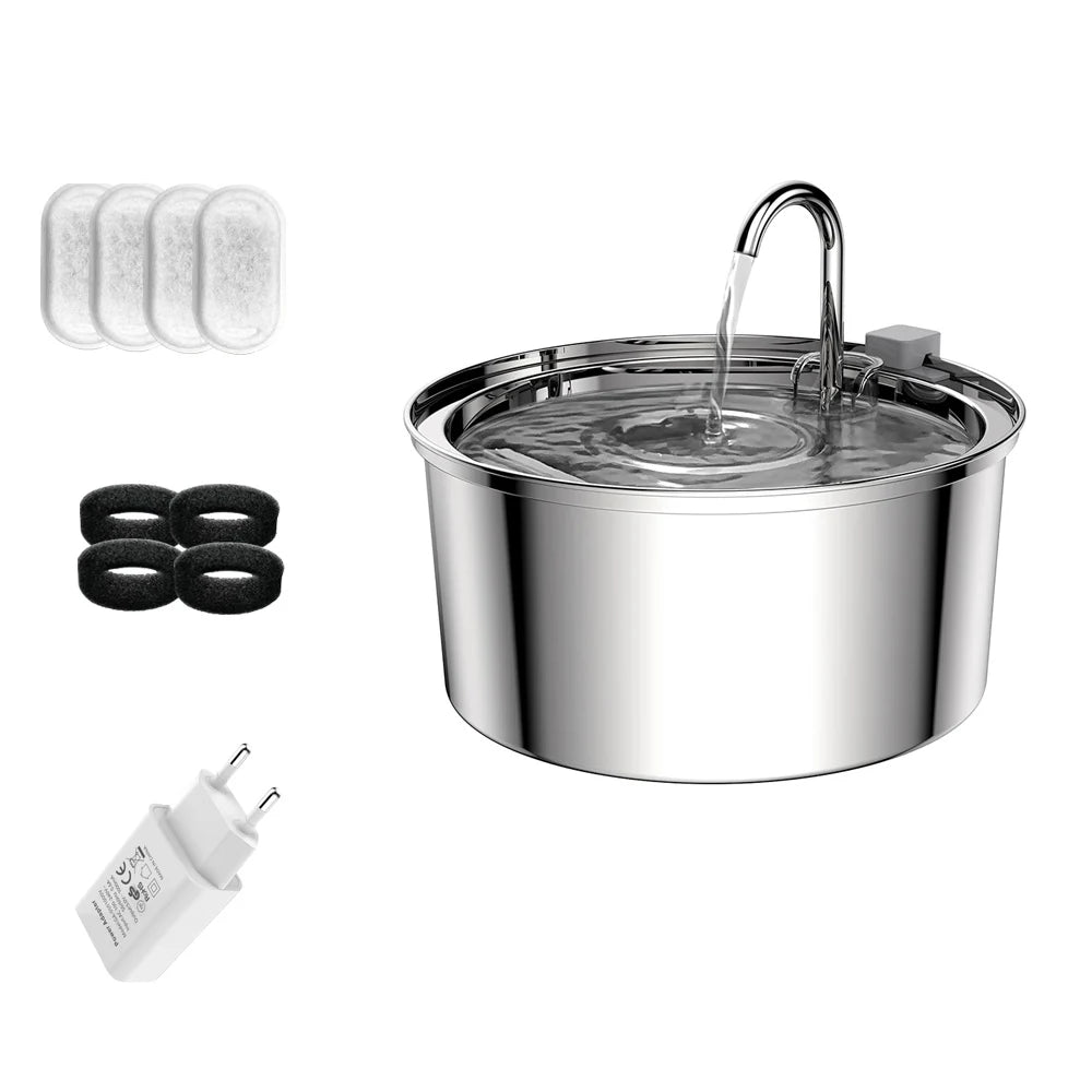 3.2L Stainless Steel Cat Water Dispenser With Quiet Water Pump Filter Pet Drink Feeder For Cats Dogs Drinking Fountain Bowl