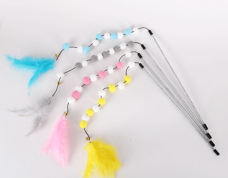 Cat Toys 1pcs Interactive Stick Feather Toys Kitten Teasing Durable Playing Plush Ball Pet Supplies Feather cat teasing stick