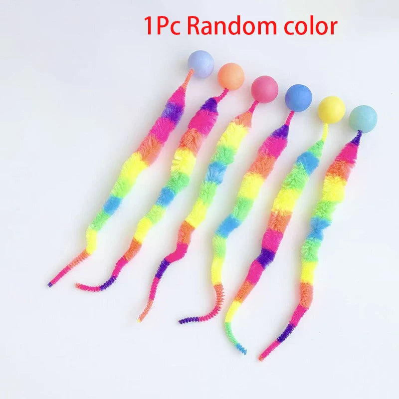 1PC Cat interactive toys Tickle Cat Colorful bouncing ball Pet supplies Puzzle teasing indoor cat worm caterpillar elastic toy