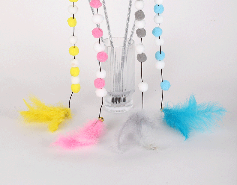 Cat Toys 1pcs Interactive Stick Feather Toys Kitten Teasing Durable Playing Plush Ball Pet Supplies Feather cat teasing stick