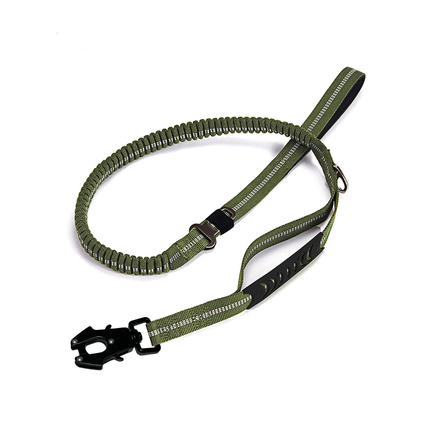 Heavy Duty Tactical Bungee Dog Leash – No Pull Reflective Shock Absorbing Leash with Car Seatbelt for Large Dogs.