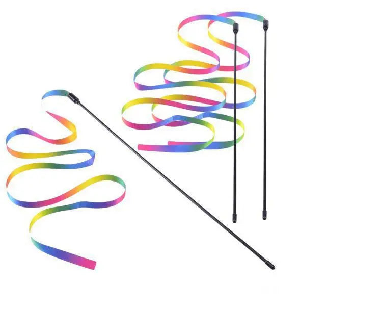 1PCS Pet Cat Toys Cute Funny Rainbow Strips Stick Cat Teaser Wand Pet Toys for Cats Interactive Toys Cat Supplies Pet Products