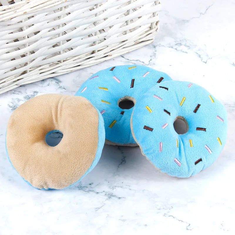 Soft Dog Donuts Plush Pet Dog Toys For Dogs Chew Toy Cute Puppy Squeaker Sound Toys Funny Puppy Small Medium Dog Interactive Toy