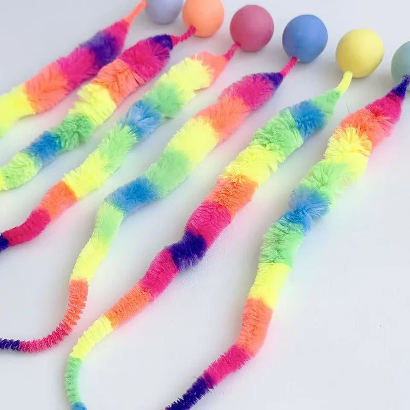 1PC Cat interactive toys Tickle Cat Colorful bouncing ball Pet supplies Puzzle teasing indoor cat worm caterpillar elastic toy
