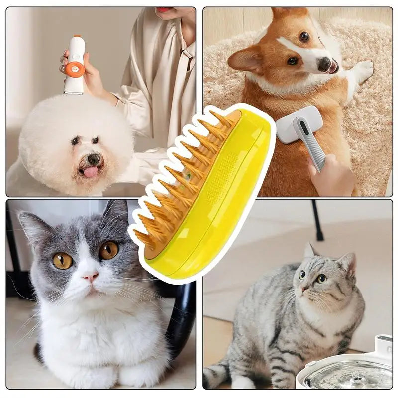 Steamy Dog Brush Electric Spray Cat Hair Brush 3 in1 Dog Steamer Brush for Massage Pet Grooming Removing Tangled and Loose Hair