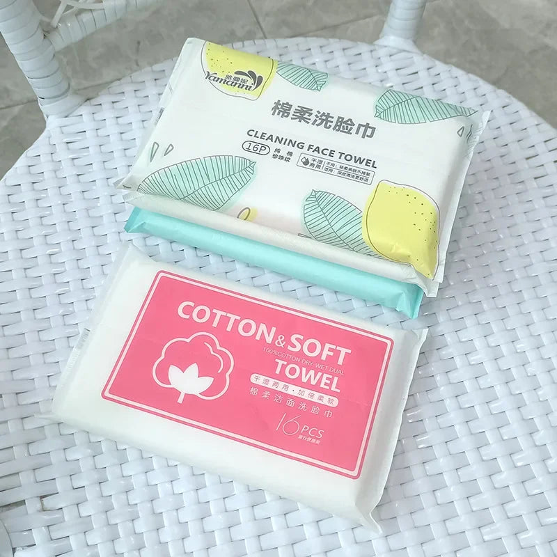 16pcs/bag Soft Face Tissue Pearl Pattern Disposable Face Towel Face Washing Travel Portable Cotton Tissue Wet Dry Multi Use Wipe