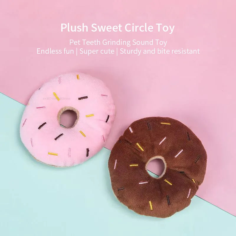 Soft Dog Donuts Plush Pet Dog Toys For Dogs Chew Toy Cute Puppy Squeaker Sound Toys Funny Puppy Small Medium Dog Interactive Toy
