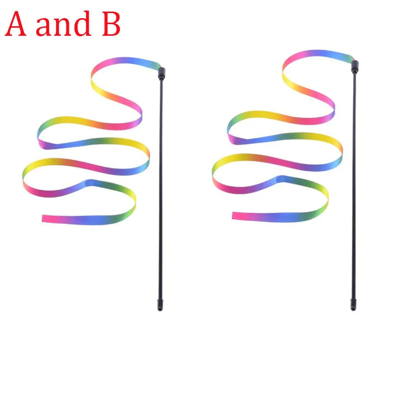 1PCS Pet Cat Toys Cute Funny Rainbow Strips Stick Cat Teaser Wand Pet Toys for Cats Interactive Toys Cat Supplies Pet Products