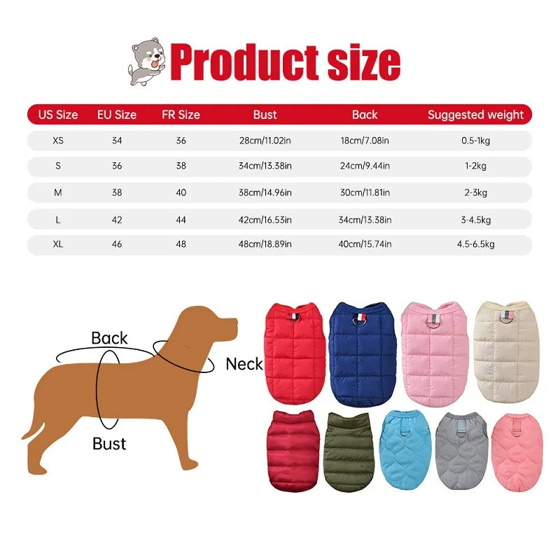 Winter Warm Dog Coat – Windproof Padded Jacket for Small Dogs, & Cats