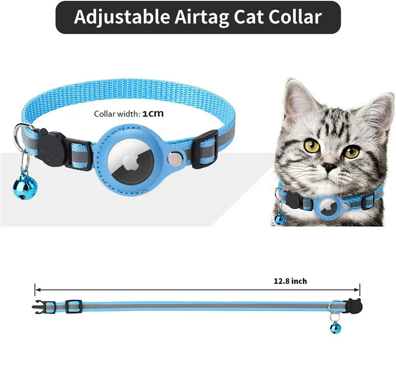 Anti-Lost Pet Cat Collar – Waterproof Reflective Collar with Apple Airtag Holder for Tracking and Positioning (Air Tag not Included).