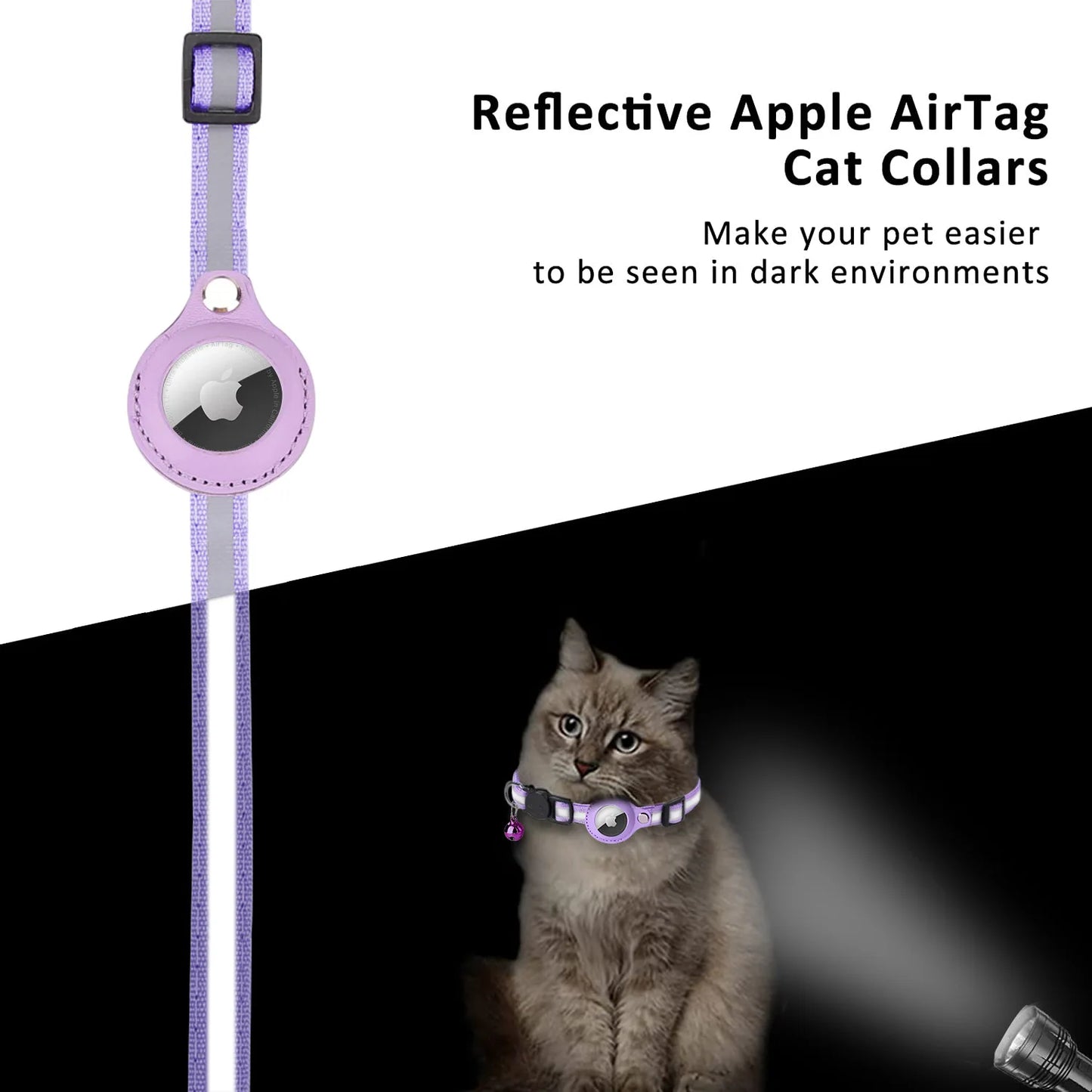 Anti-Lost Pet Cat Collar – Waterproof Reflective Collar with Apple Airtag Holder for Tracking and Positioning (Air Tag not Included).