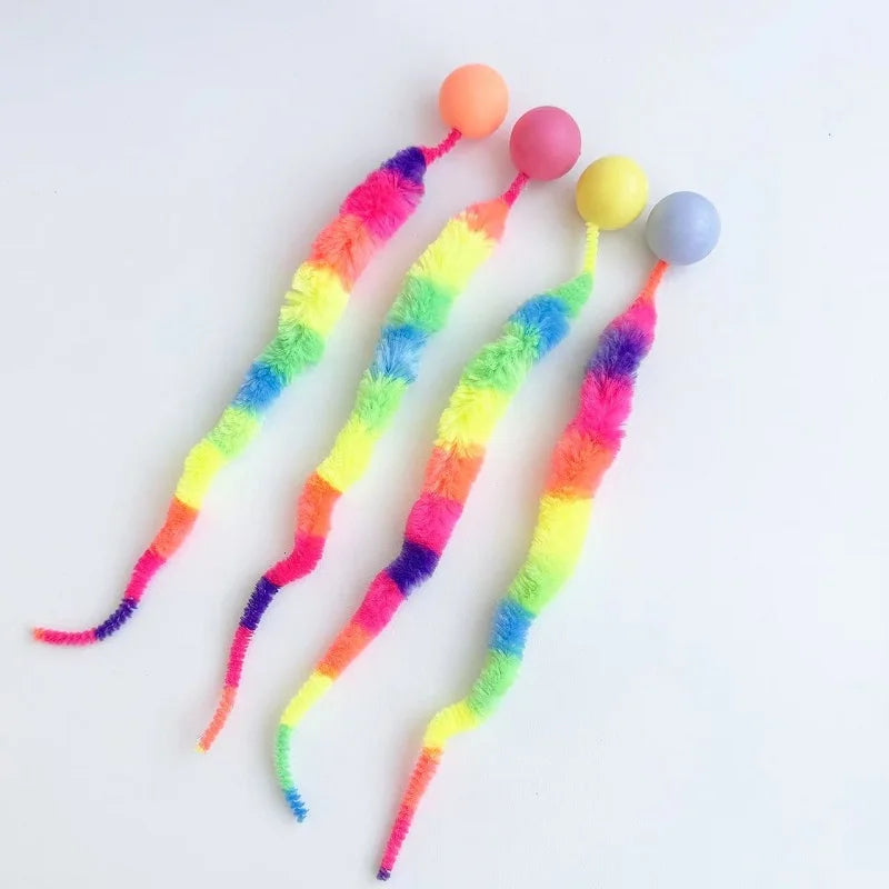 1PC Cat interactive toys Tickle Cat Colorful bouncing ball Pet supplies Puzzle teasing indoor cat worm caterpillar elastic toy