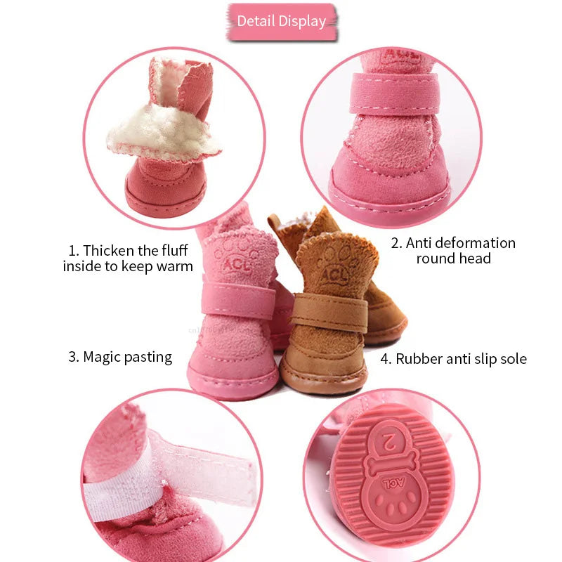 4pcs/set Pet Dog Shoes Winter Warm Shoes for Small Medium Dogs Anti-slip Puppy Rain Snow Boots Footwear Cat Dog Walking Sneakers