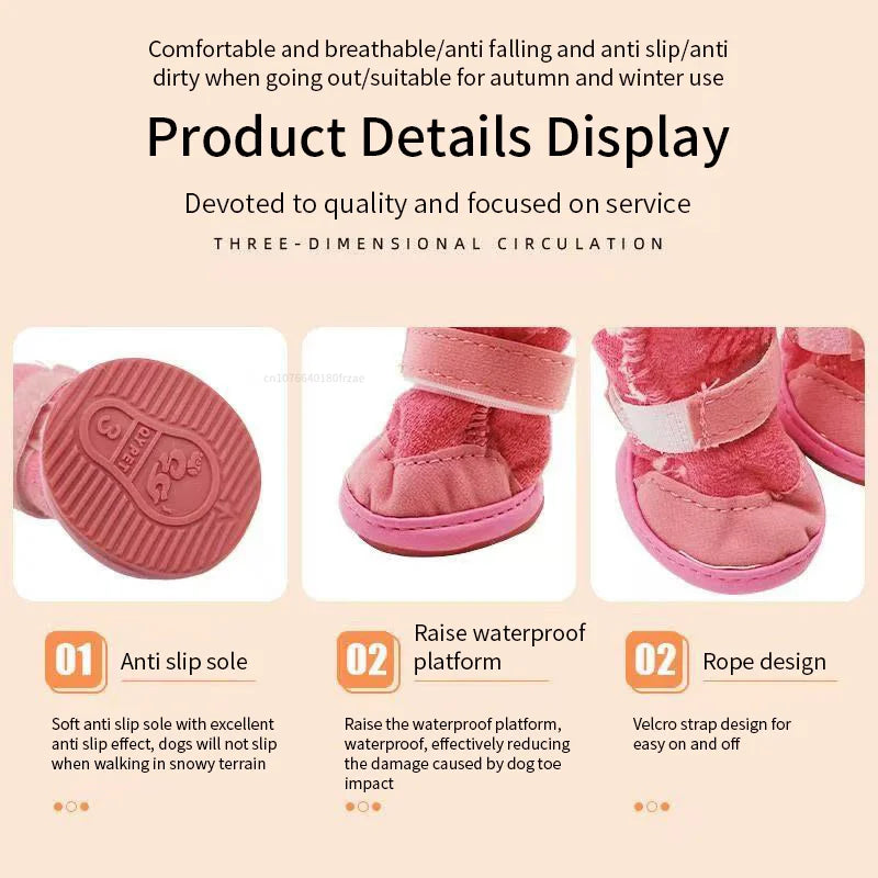 4pcs/set Pet Dog Shoes Winter Warm Shoes for Small Medium Dogs Anti-slip Puppy Rain Snow Boots Footwear Cat Dog Walking Sneakers