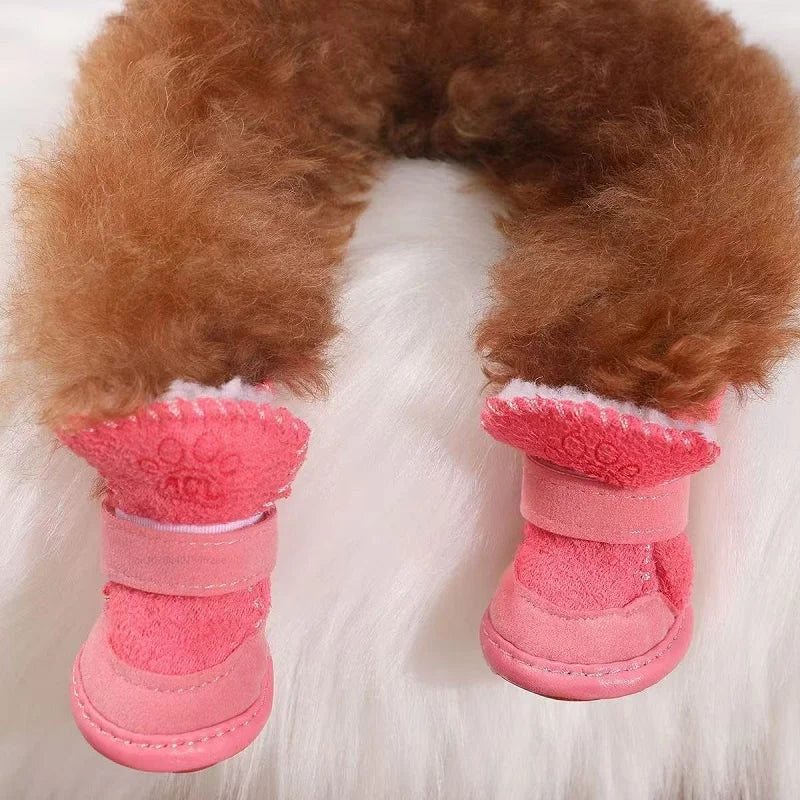 4pcs/set Pet Dog Shoes Winter Warm Shoes for Small Medium Dogs Anti-slip Puppy Rain Snow Boots Footwear Cat Dog Walking Sneakers
