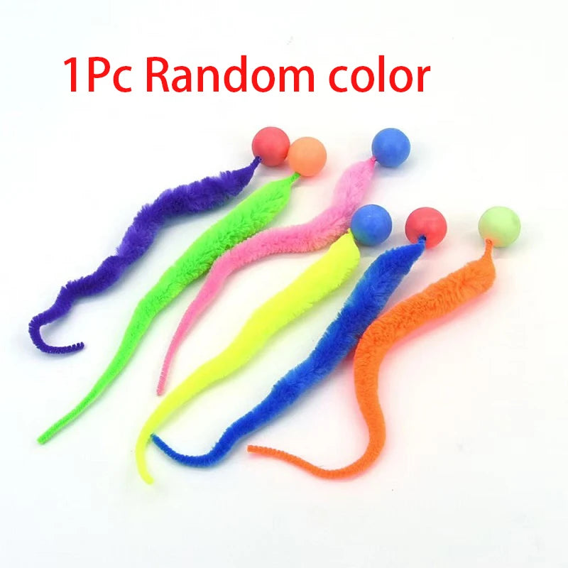 1PC Cat interactive toys Tickle Cat Colorful bouncing ball Pet supplies Puzzle teasing indoor cat worm caterpillar elastic toy