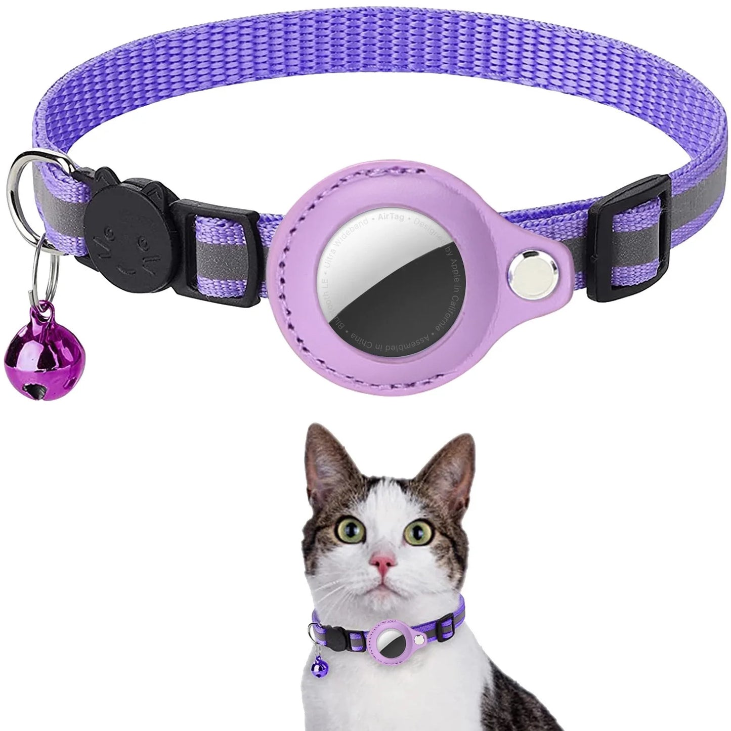 Pet cats AirTag PU Anti Loss Collar Breakaway Reflective Strips Adjustable Kitten Collar Waterproof cat collar accessories