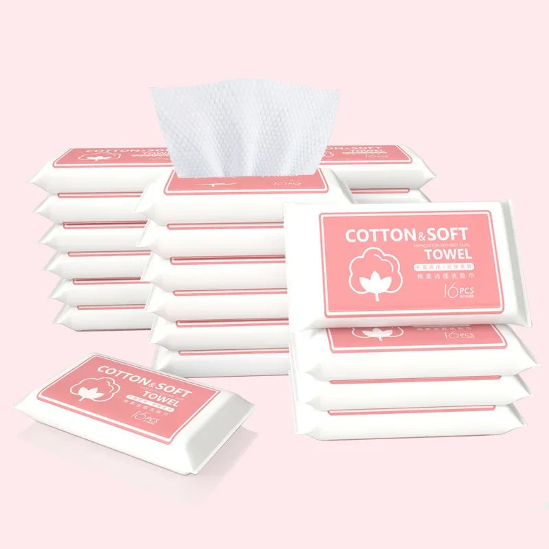16pcs/bag Soft Face Tissue Pearl Pattern Disposable Face Towel Face Washing Travel Portable Cotton Tissue Wet Dry Multi Use Wipe