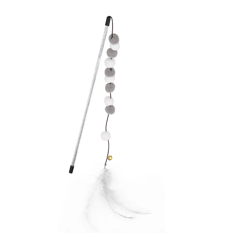 Cat Toys 1pcs Interactive Stick Feather Toys Kitten Teasing Durable Playing Plush Ball Pet Supplies Feather cat teasing stick