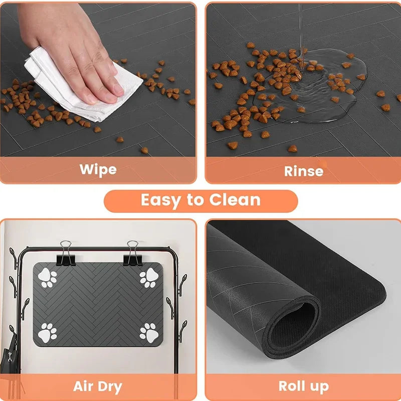 Dog Food Mat -Absorbent Dog Cat Mat for Food and Water Bowl, Quick Dry Dog Bowl Mat Dog Accessories-Dog Water Matt for Sloppy Drinkers