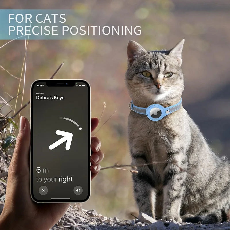Anti-Lost Pet Cat Collar – Waterproof Reflective Collar with Apple Airtag Holder for Tracking and Positioning (Air Tag not Included).