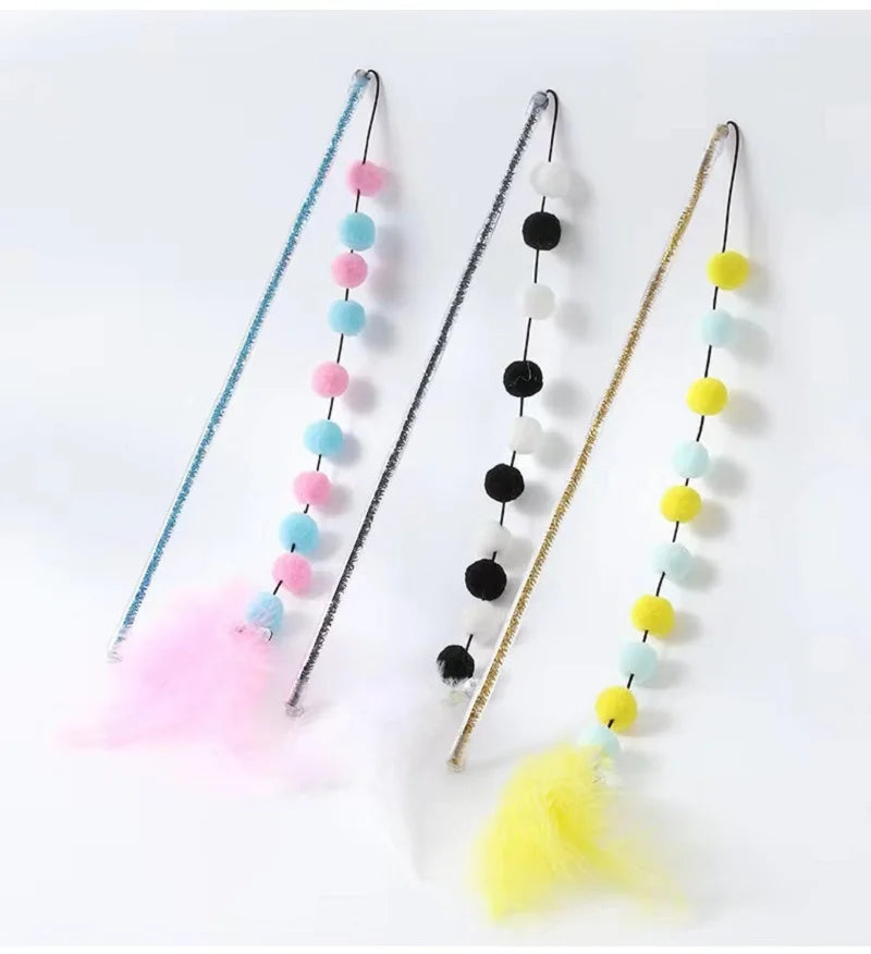 Cat Toys 1pcs Interactive Stick Feather Toys Kitten Teasing Durable Playing Plush Ball Pet Supplies Feather cat teasing stick