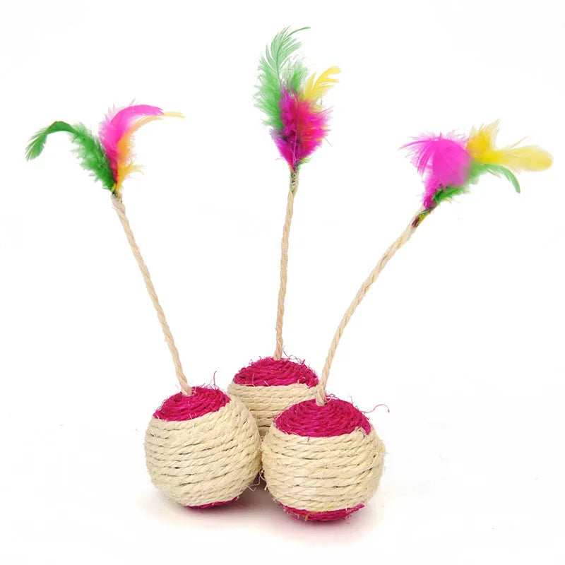 Interactive Sisal Scratching Ball Toy with Feather – For Cats