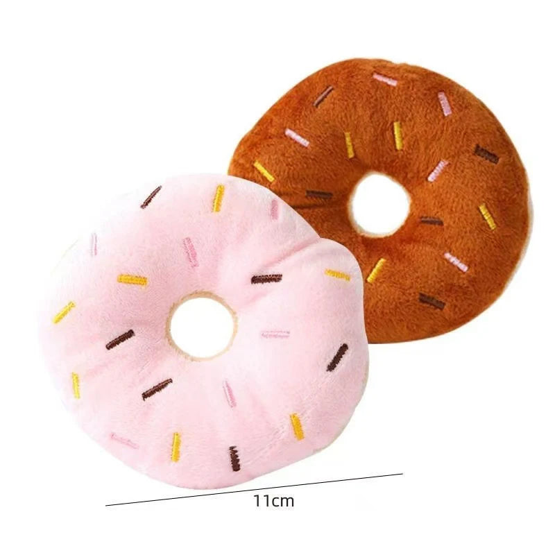 Soft Dog Donuts Plush Pet Dog Toys For Dogs Chew Toy Cute Puppy Squeaker Sound Toys Funny Puppy Small Medium Dog Interactive Toy
