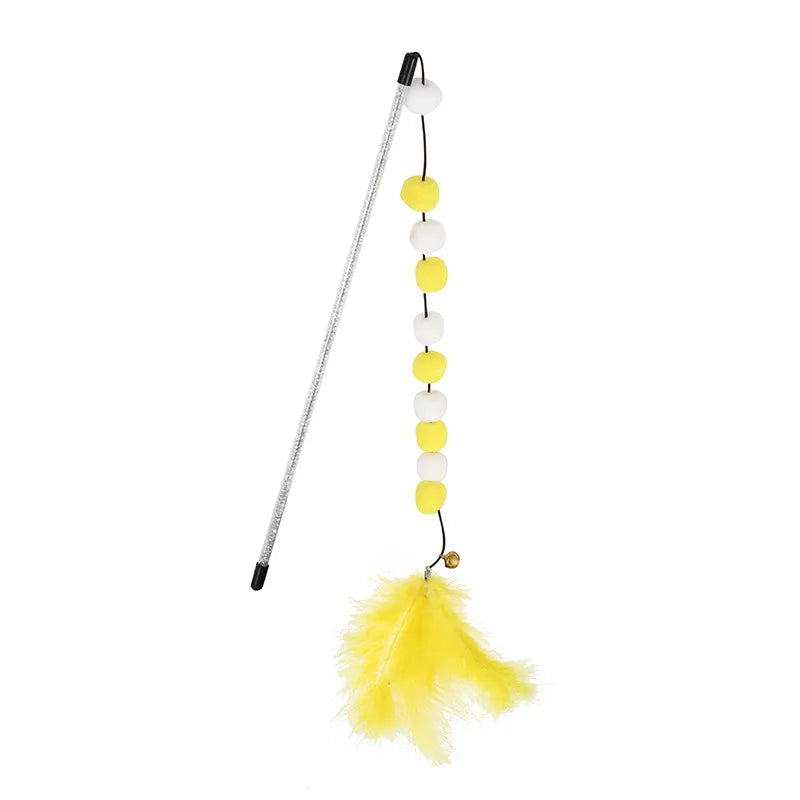 Cat Toys 1pcs Interactive Stick Feather Toys Kitten Teasing Durable Playing Plush Ball Pet Supplies Feather cat teasing stick