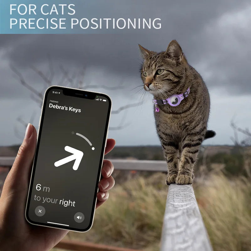 Anti-Lost Pet Cat Collar – Waterproof Reflective Collar with Apple Airtag Holder for Tracking and Positioning (Air Tag not Included).
