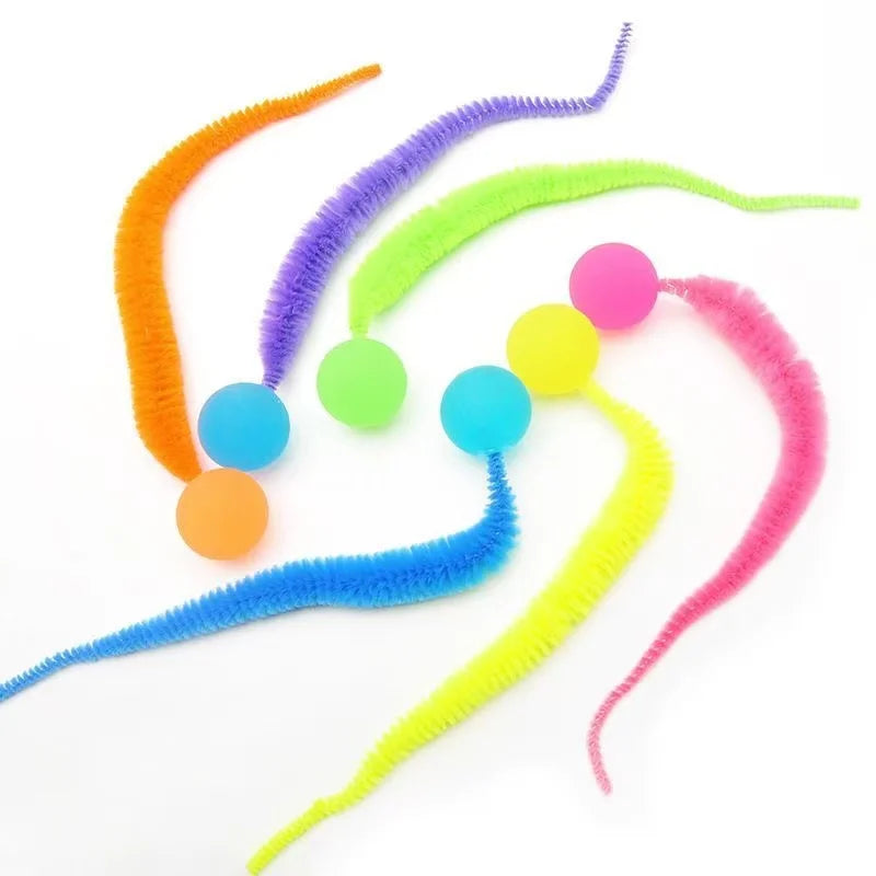 1PC Cat interactive toys Tickle Cat Colorful bouncing ball Pet supplies Puzzle teasing indoor cat worm caterpillar elastic toy
