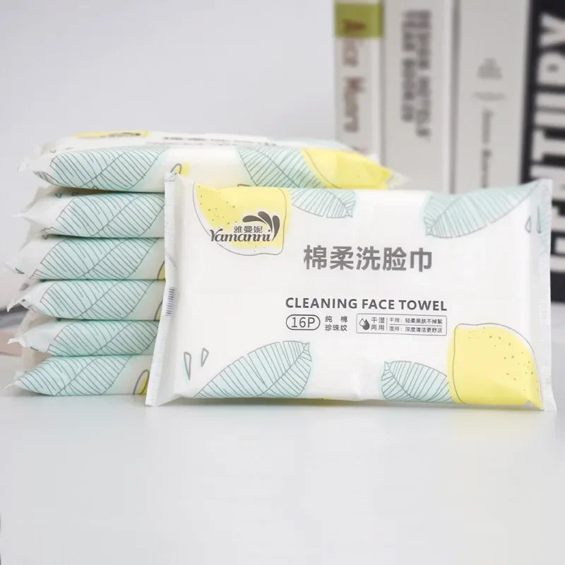 16pcs/bag Soft Face Tissue Pearl Pattern Disposable Face Towel Face Washing Travel Portable Cotton Tissue Wet Dry Multi Use Wipe