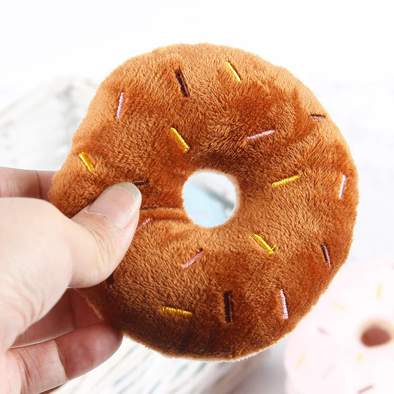 Soft Dog Donuts Plush Pet Dog Toys For Dogs Chew Toy Cute Puppy Squeaker Sound Toys Funny Puppy Small Medium Dog Interactive Toy