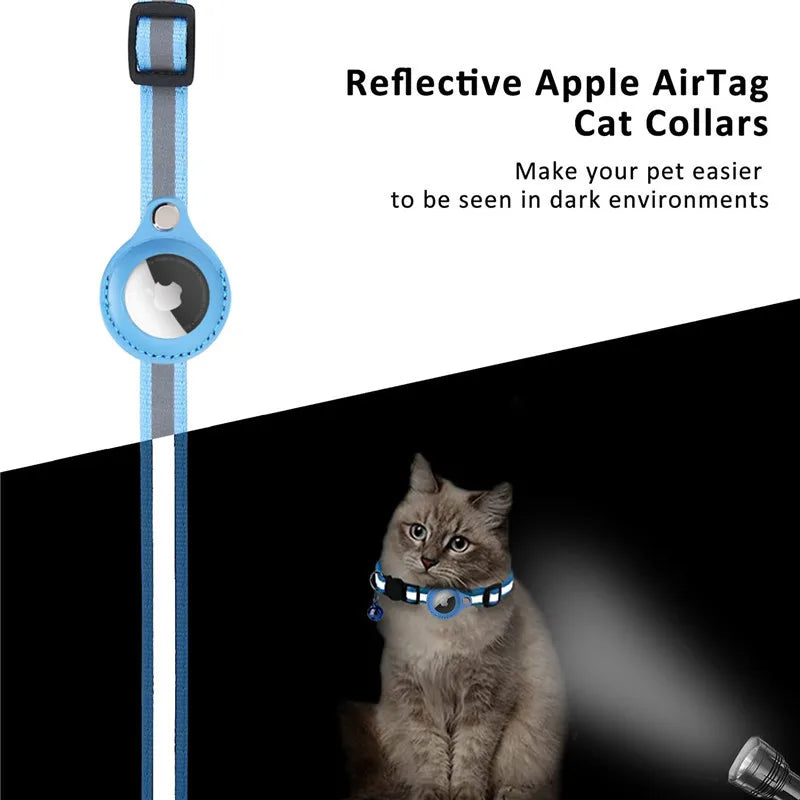 Anti-Lost Pet Cat Collar – Waterproof Reflective Collar with Apple Airtag Holder for Tracking and Positioning (Air Tag not Included).
