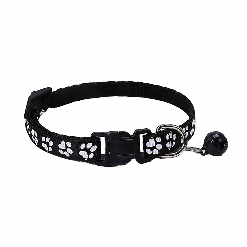 Pet Collar With Bell Cartoon Footprint Colorful Dog Puppy Cat Accessories Kitten Collar Adjustable Safety Bell Ring Necklace Pet