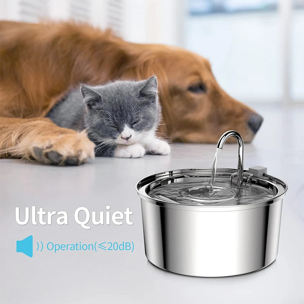 3.2L Stainless Steel Cat Water Dispenser With Quiet Water Pump Filter Pet Drink Feeder For Cats Dogs Drinking Fountain Bowl