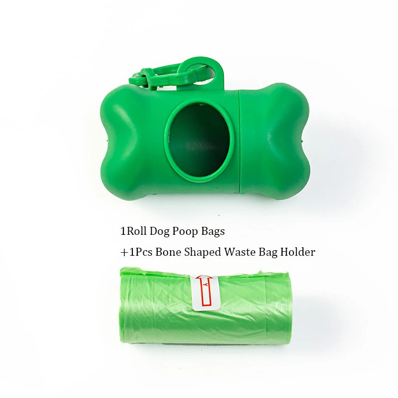 Pet Poop Bags Disposable Dog Waste Bags, Bulk Poop Bags with Leash Clip and Bone Bag Dispenser 5Roll(75Pcs) Bags with Paw Prints