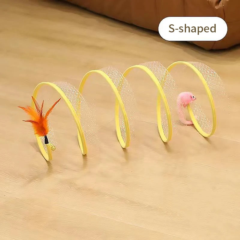 Folded Cat Tunnel S Type Cats Tunnel Spring Toy Mouse Tunnel With Balls And Crinkle Cat Outdoor Cat Toys For Kitten Interactive
