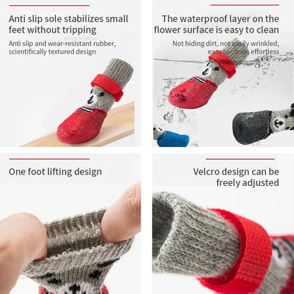 4pcs/lot Winter Warm Dog Socks Anti-Slip Rain Snow Boots Waterproof Puppy Chihuahua Dogs Shoes Booties for Small Large Dogs