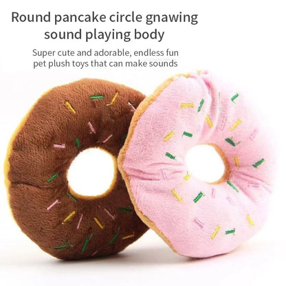 Soft Dog Donuts Plush Pet Dog Toys For Dogs Chew Toy Cute Puppy Squeaker Sound Toys Funny Puppy Small Medium Dog Interactive Toy