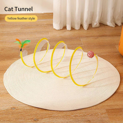 Folded Cat Tunnel S Type Cats Tunnel Spring Toy Mouse Tunnel With Balls And Crinkle Cat Outdoor Cat Toys For Kitten Interactive
